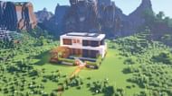 This modern home includes a pleasant outdoor deck for relaxation (Image via SheepGG/YouTube)